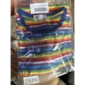 Womens Rainbow Striped T Shirt Size Large Short Sleeve Colorful Crew Neck NWT